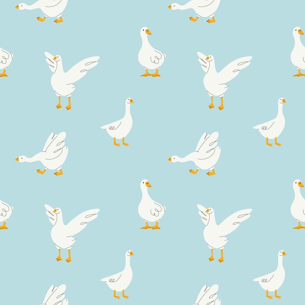 Patrón sin costuras de ganso lindo pájaros de granja adorables decoración de bebé textil ilustración de dibujos animados vectorial