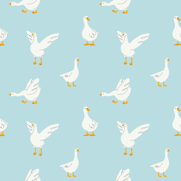 Patrón sin costuras de ganso lindo pájaros de granja adorables decoración de bebé textil ilustración de dibujos animados vectorial