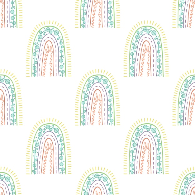 Patrón sin costuras con garabate de arco iris para papel de embalaje de impresión decorativa tarjetas de felicitación papel tapiz y tela