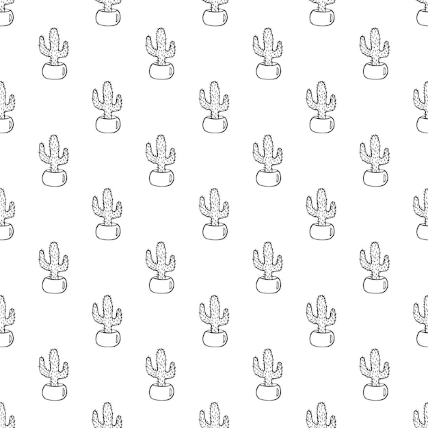 Patrón sin costuras con garabateo de cactus para tarjetas de felicitación y tela de papel de embalaje de impresión decorativa