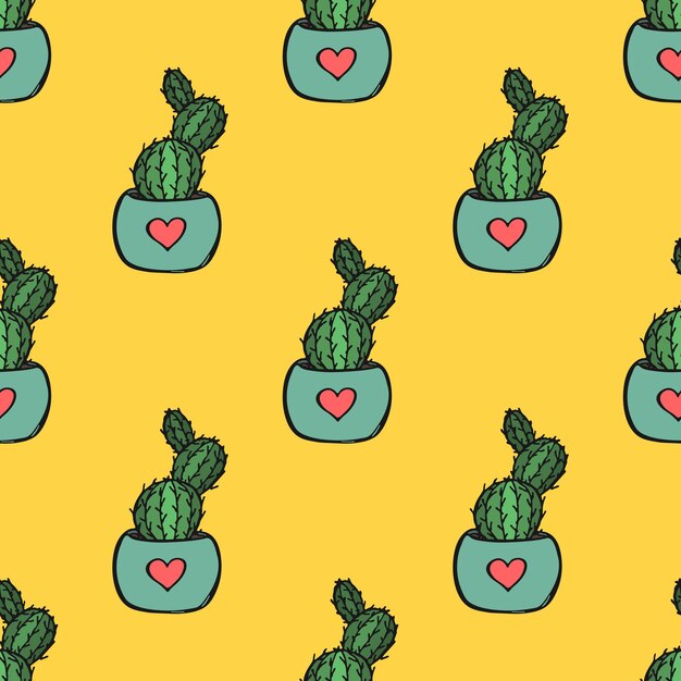 Patrón sin costuras con garabateo de cactus para tarjetas de felicitación y tela de papel de embalaje de impresión decorativa