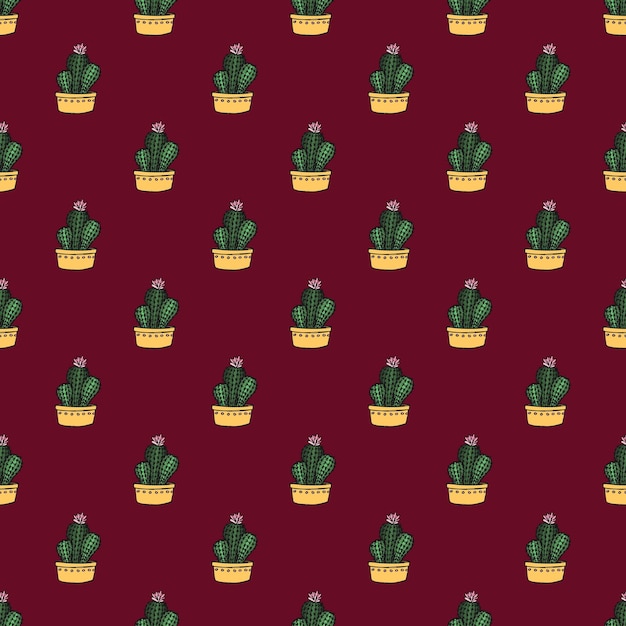 Patrón sin costuras con garabateo de cactus para tarjetas de felicitación y tela de papel de embalaje de impresión decorativa
