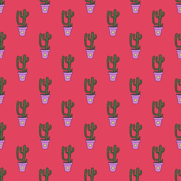 Patrón sin costuras con garabateo de cactus para tarjetas de felicitación y tela de papel de embalaje de impresión decorativa