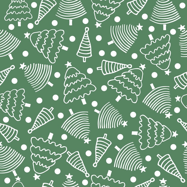 Patrón sin costuras con garabatos de árboles de Navidad sobre un fondo verde