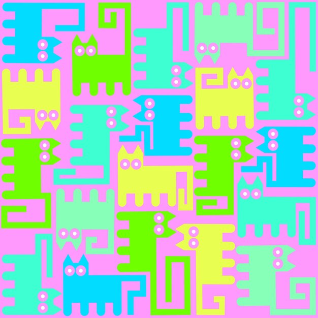 Un patrón sin costuras de gatos abstractos dispuestos en forma de un panel de mosaico