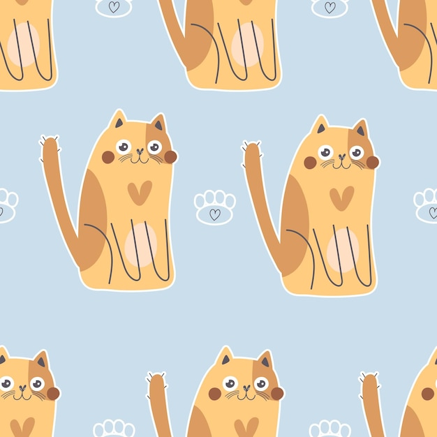 patrón sin costuras con gatos de dibujos animados