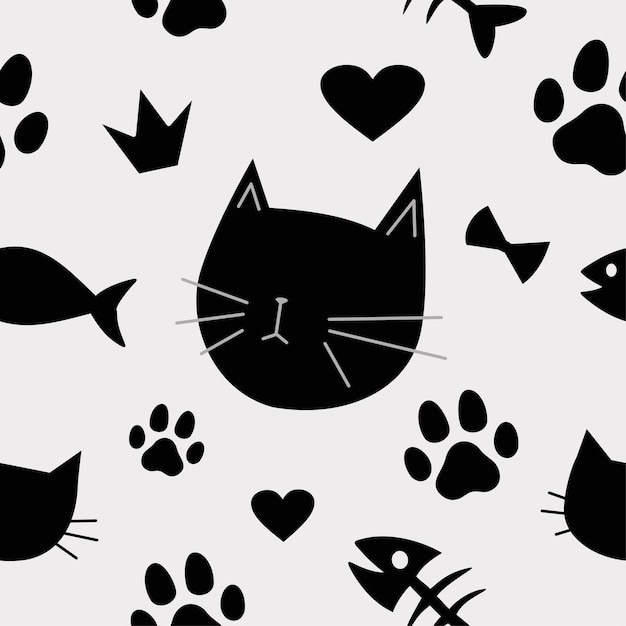 Vector patrón sin costuras de gatos lindos animales dibujados divertidos ilustración vectorial