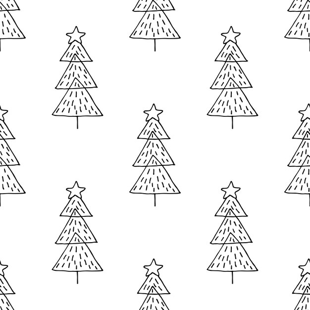 Patrón sin costuras con geometría mínima escandinava árbol de Navidad garabateo para papel de embalaje de impresión decorativa tarjetas de felicitación y tela