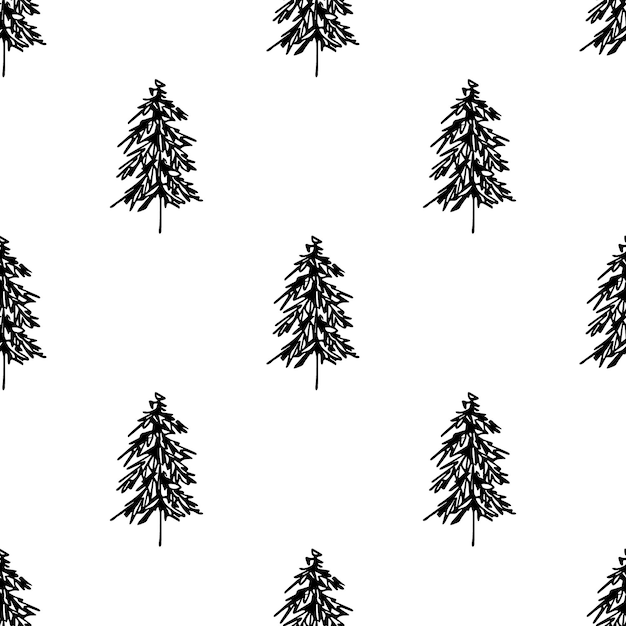 Patrón sin costuras con geometría mínima escandinava árbol de Navidad garabateo para papel de embalaje de impresión decorativa tarjetas de felicitación y tela