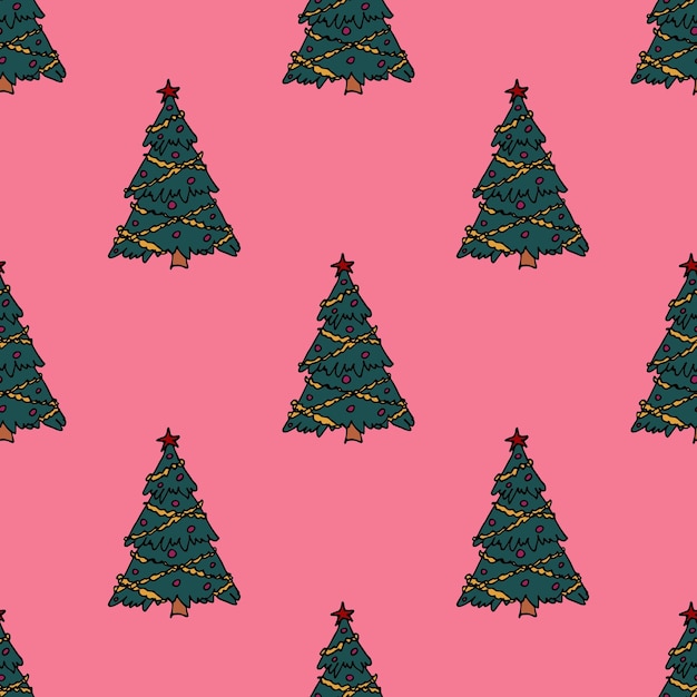 Patrón sin costuras con geometría mínima escandinava árbol de Navidad garabateo para papel de embalaje de impresión decorativa tarjetas de felicitación y tela