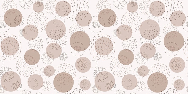 Patrón sin costuras geométrico abstracto Formas trazos puntos círculos bolas de hilo textura vectorial simple fondo gráfico repetitivo para papel tapiz embalaje textil en colores de 2025 mousse mocha