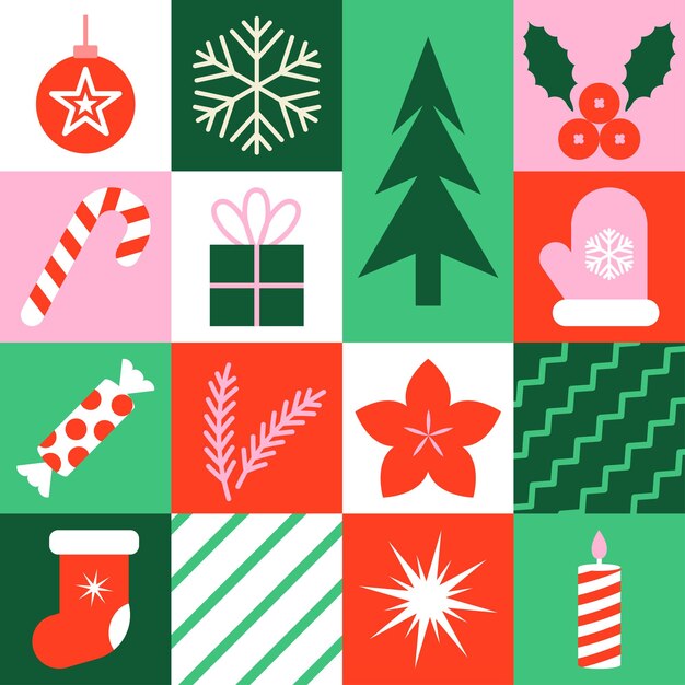 Patrón sin costuras geométrico navideño Fondo de mosaico de vacaciones moderno