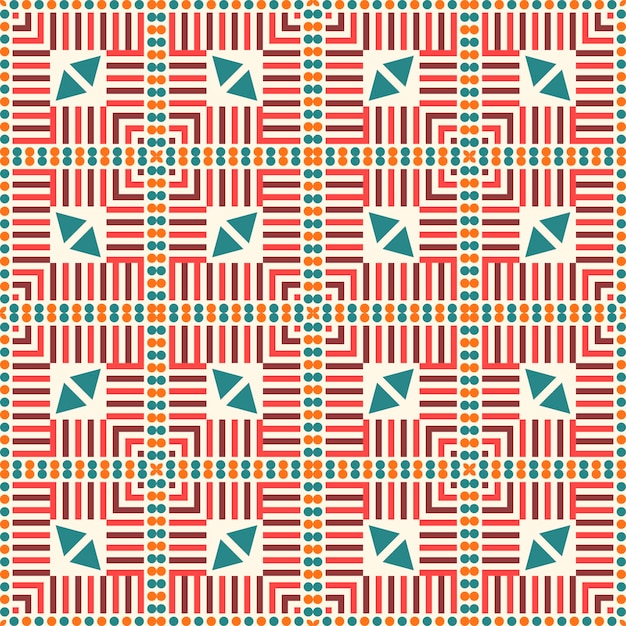 Patrón sin costuras geométrico rayado abstracto con diferentes formas. Triángulo, punto, línea mosaico