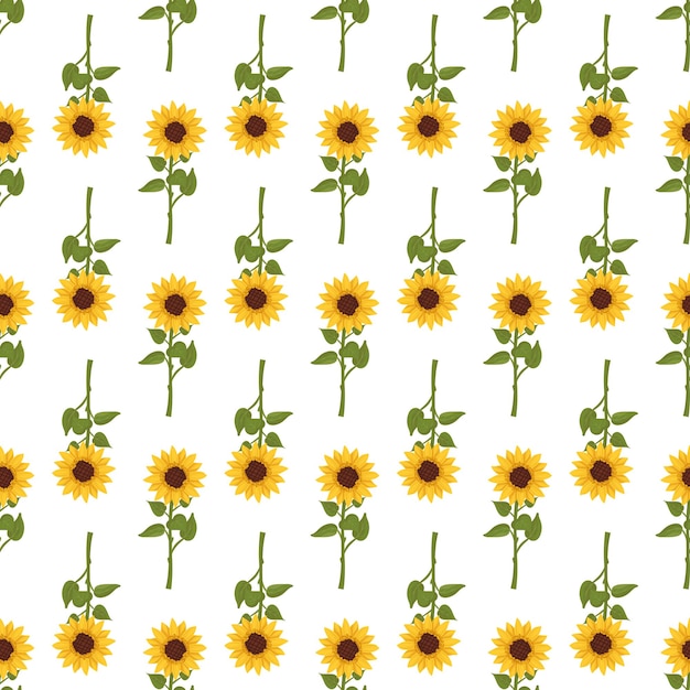 Patrón sin costuras con girasoles amarillos sobre fondo blanco Imprimir con elemento de planta natural para decoración y diseño Ilustración plana vectorial
