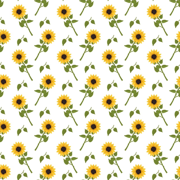Patrón sin costuras con girasoles amarillos sobre fondo blanco imprimir con elemento de planta natural para decoración y diseño ilustración plana vectorial