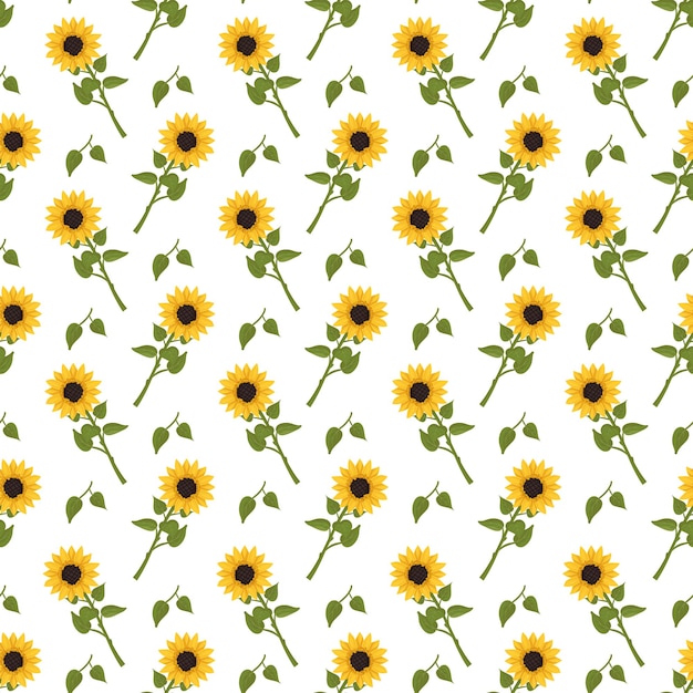 Patrón sin costuras con girasoles amarillos sobre fondo blanco Imprimir con elemento de planta natural para decoración y diseño Ilustración plana vectorial