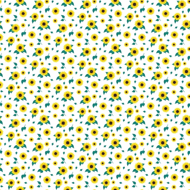 Patrón sin costuras con girasoles amarillos sobre fondo blanco Imprimir con elemento de planta natural para decoración y diseño Ilustración plana vectorial