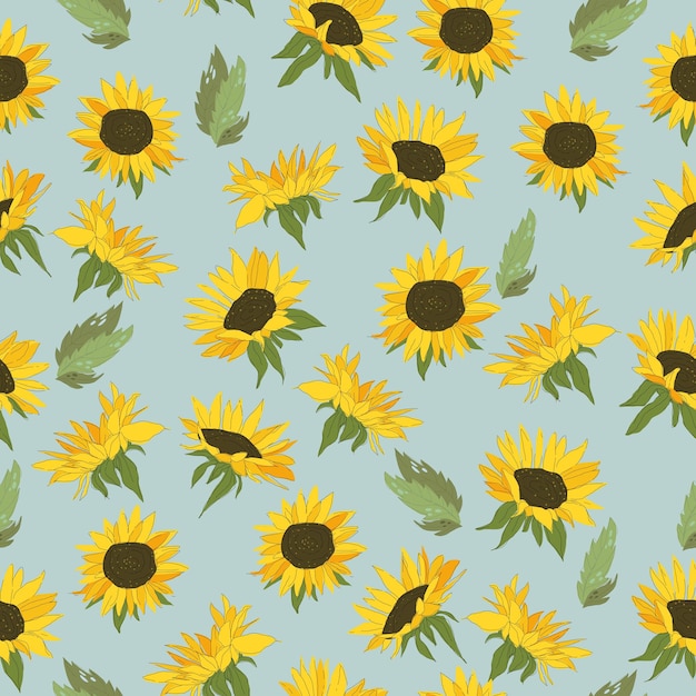 Patrón sin costuras con girasoles sobre un fondo azul