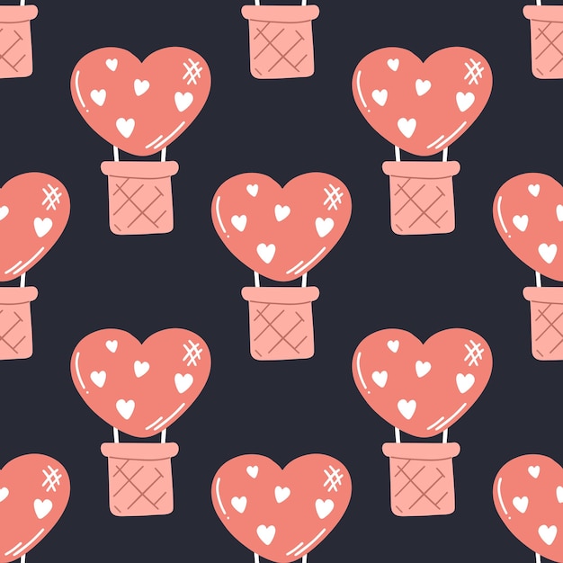 Patrón sin costuras con un globo en forma de corazón sobre un fondo azul Balón con canasta