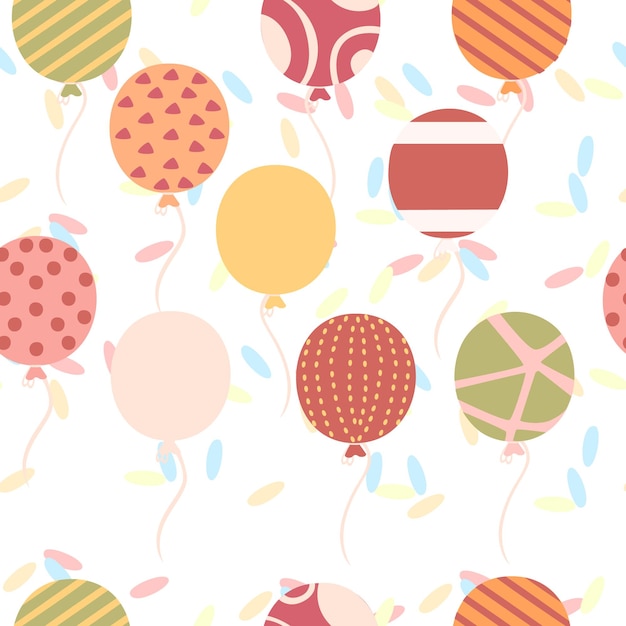 Patrón sin costuras de globos planos con ilustración de vector plano de patrón de textura diferente sobre fondo blanco