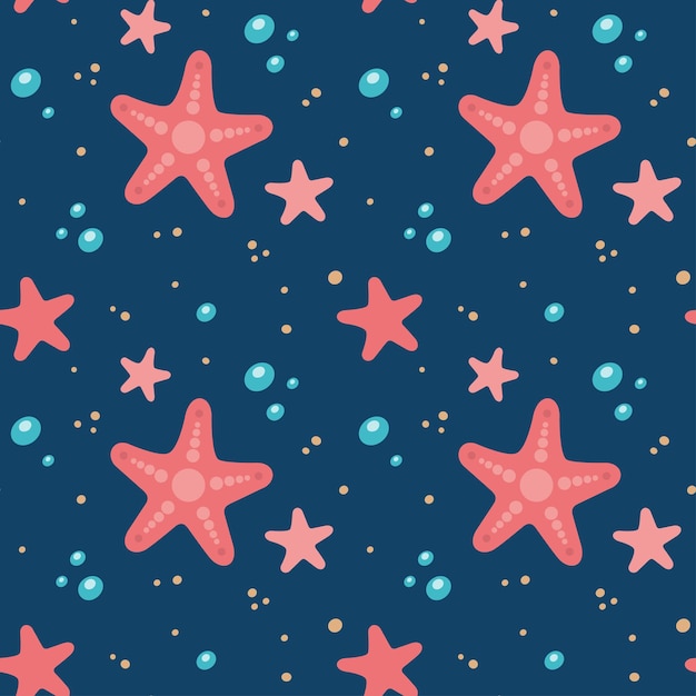 El patrón sin costuras con gotas de agua de arena de estrellas de mar está en estilo doodle Ilustración vectorial para niños Diseño plano