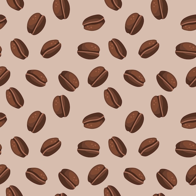 Patrón sin costuras de granos de café Imprimir Textura vectorial Arte plano marrón Bebida caliente Bebida Dibujos animados