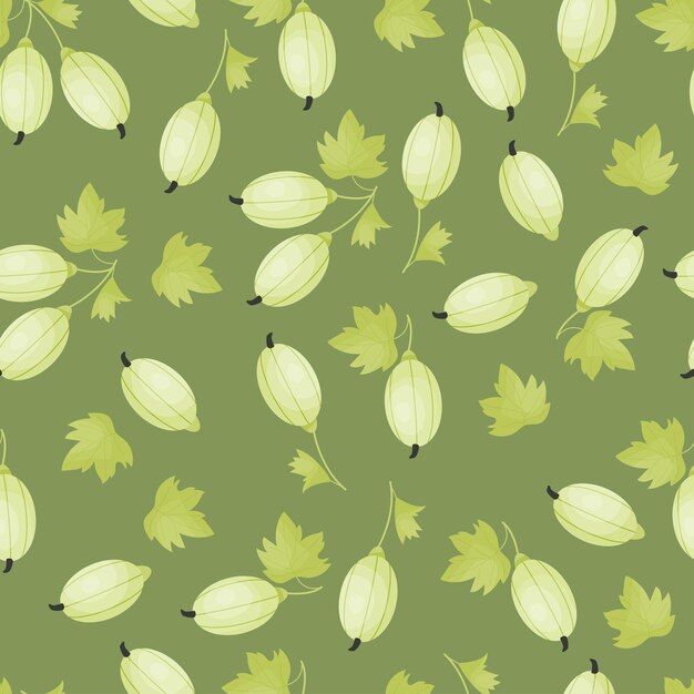 Patrón sin costuras con grosellas Verano baya madura sobre fondo verde en estilo de dibujos animados plana