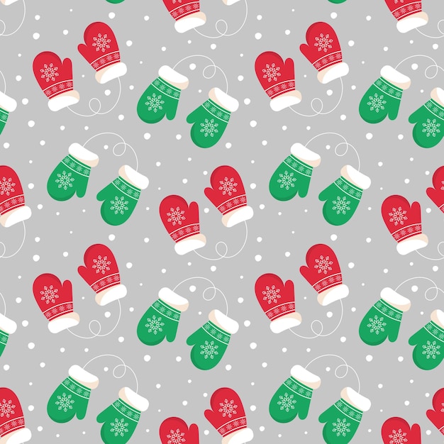 Patrón sin costuras de guantes cálidos con fondo de piel de Navidad adecuado para temas de invierno y Año Nuevo Ilustración vectorial