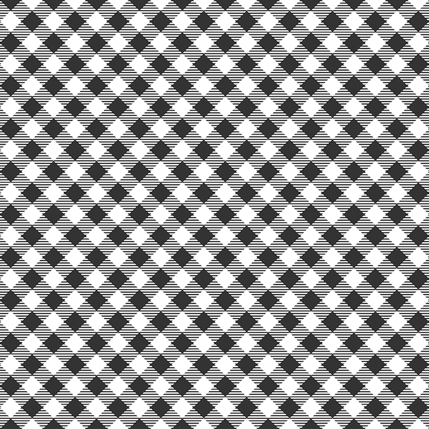 Vector patrón sin costuras de guinga en blanco y negro diagonal con cuadrados rayados textura a cuadros