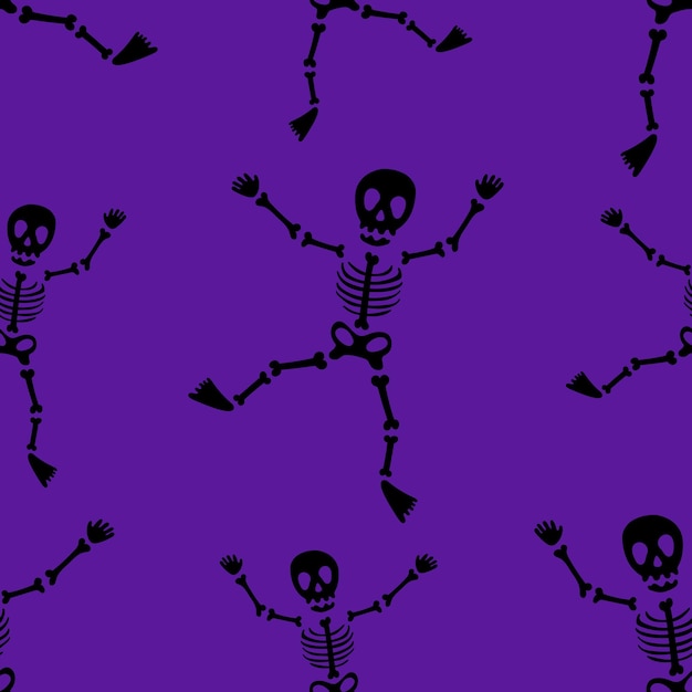 Patrón sin costuras de Halloween con esqueletos de baile Patrón de miedo colorido Fondo de pantalla de esqueleto de impresión de Halloween
