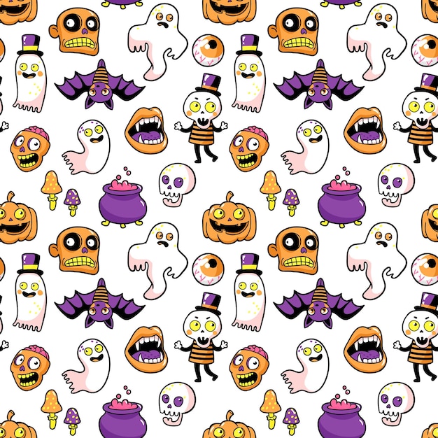 El patrón sin costuras de Halloween en el estilo de los cómics de dibujos animados