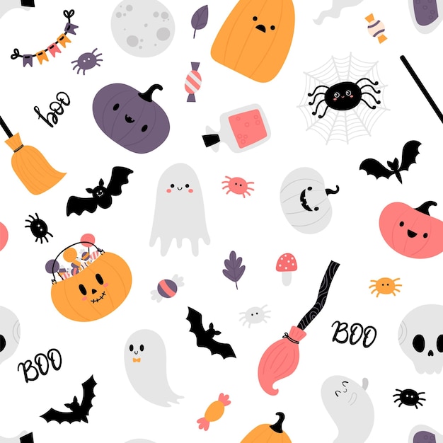El patrón sin costuras de Halloween estilo infantil de dibujos animados