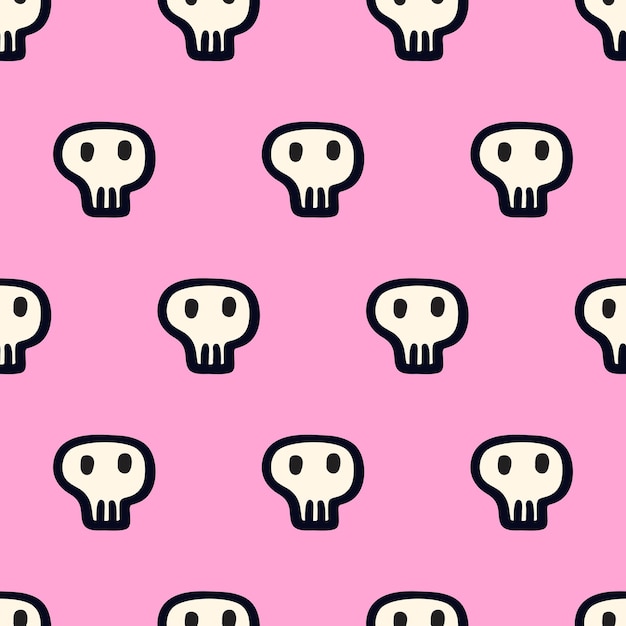 Patrón sin costuras para Halloween Ilustración vectorial en fondo rosa Diseño dibujado a mano
