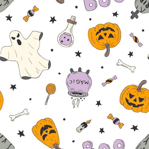 patrón sin costuras de halloween sobre fondo blanco