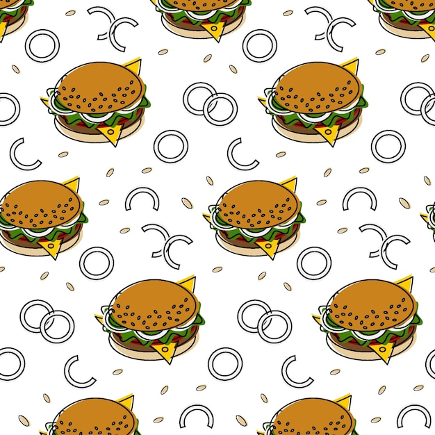 Vector patrón sin costuras de hamburguesas sobre un fondo transparente comida rápida estilo de vida día de la comida