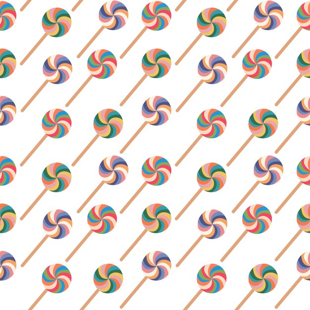 Patrón sin costuras hecho de piruletas de colores Ilustración vectorial sobre un fondo blanco