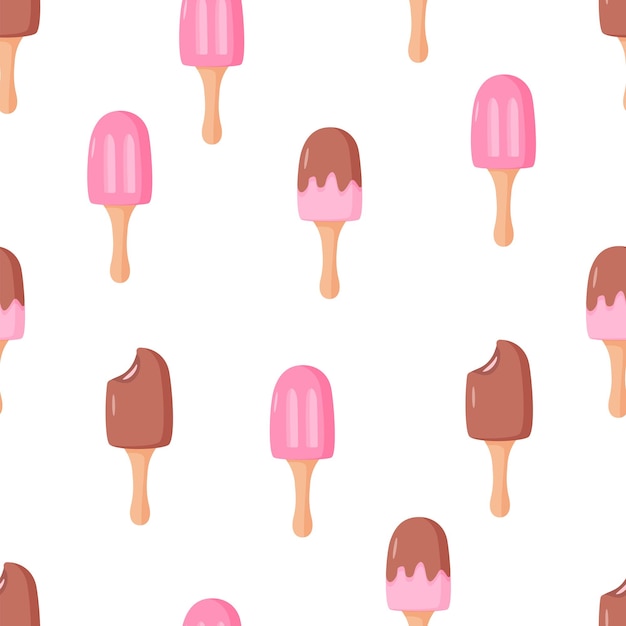 Patrón sin costuras Helado y bayas Ilustración vectorial de postres de verano paletas en un palo