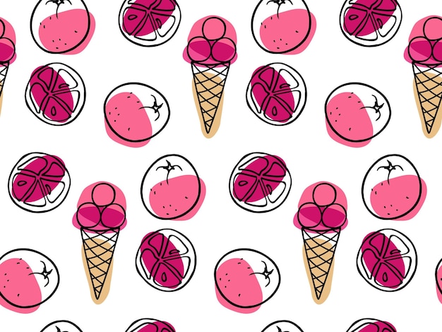 Vector patrón sin costuras con helado y helado de pomelo repetido ilustración vectorial comida rosa