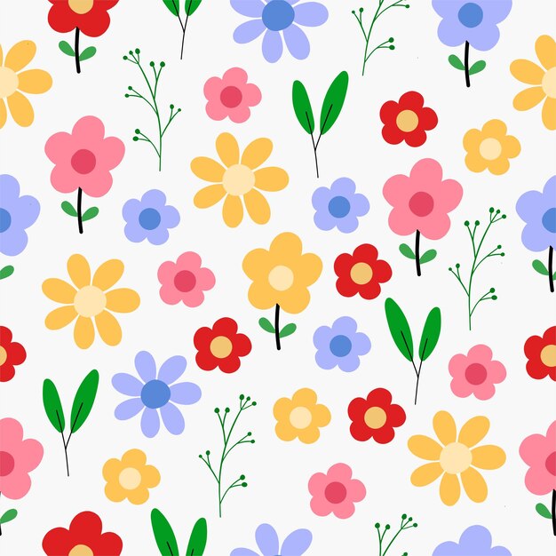 Patrón sin costuras con hermosas flores brillantes Patrón floral dibujado a mano para su tela fondo de verano papel tapiz telón de fondo textil ilustración vectorial