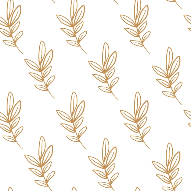 Patrón sin costuras con hierbas dibujadas a mano follaje azulejos vectoriales románticos en fondo blanco para textil