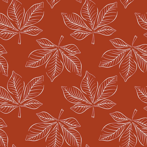 Patrón sin costuras de hoja de otoño de castaño en diseño de estilo de arte en línea para papel tapiz estacional paquete de un rojo