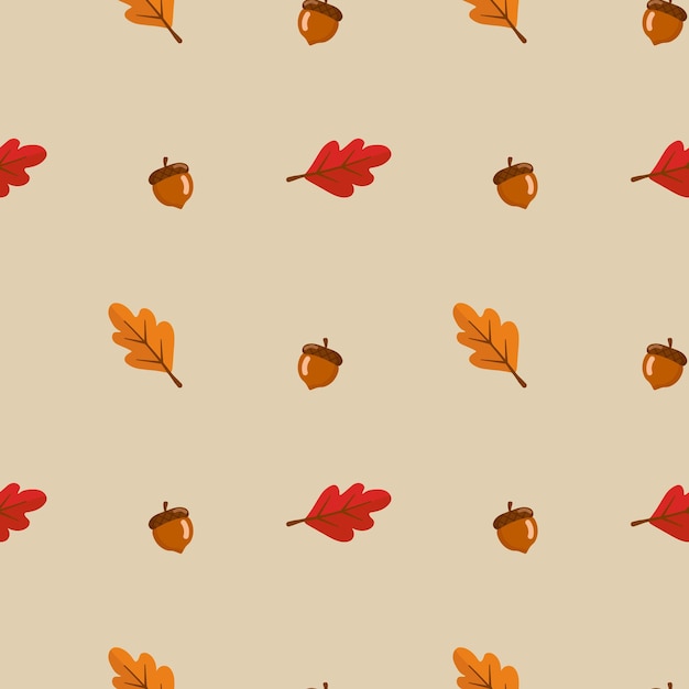 Patrón sin costuras con hojas y bellotas sobre fondo amarillo Textura otoñal abstracta Diseño para papel tapiz de tela textil y decoración