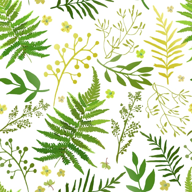 Patrón sin costuras con hojas Conjunto floral vectorial con dibujado a mano