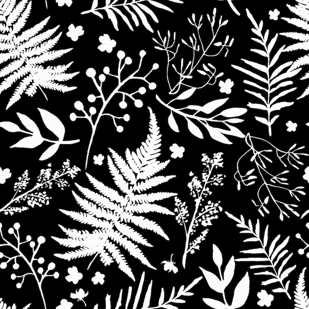 Patrón sin costuras con hojas Conjunto floral vectorial con dibujado a mano