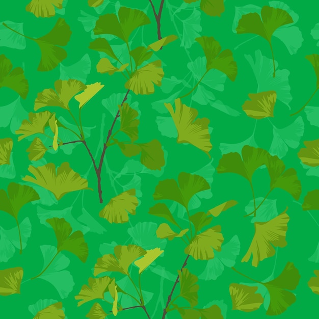 Un patrón sin costuras de hojas de Ginkgo dorado ilustración vectorial