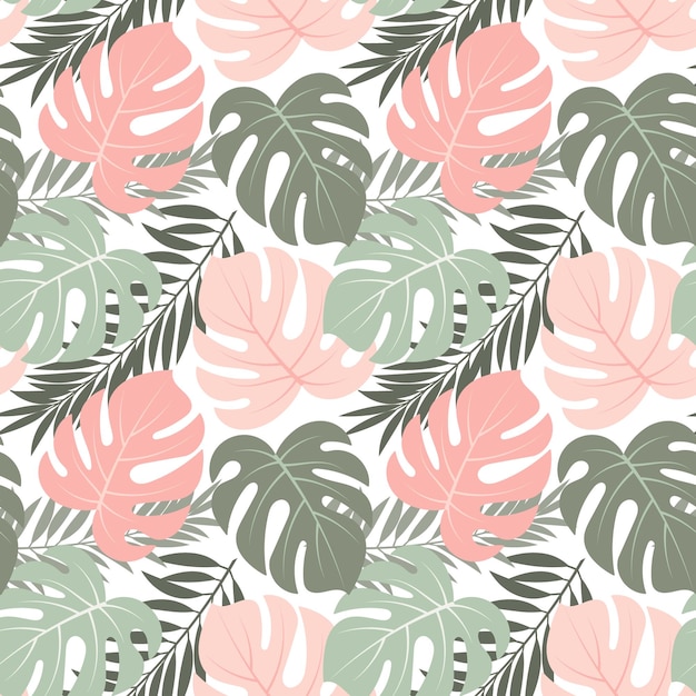 Patrón sin costuras con hojas de monstera tropical de color y contorno Colores pastel Fondo de impresión