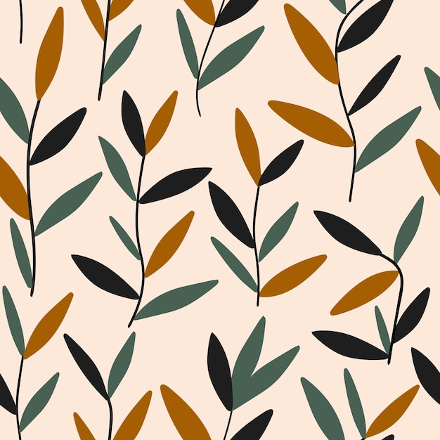 Patrón sin costuras hojas de plantas para la ilustración de vector de diseño textil y de embalaje