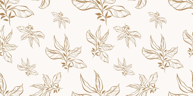 Patrón sin costuras con hojas y ramas de oro dibujadas a mano Perfecto para papel de envoltura de papel tapiz