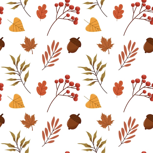 El patrón sin costuras de las hojas y ramas de otoño Rowan berry arce roble colorido rojo verde amarillo
