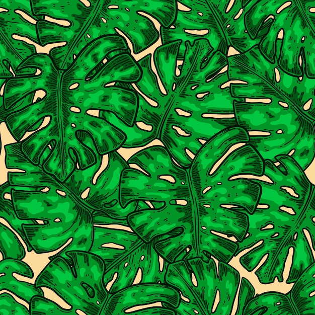 Patrón sin costuras con hojas tropicales de monstera Elemento de diseño para cartel tarjeta banner flyer Ilustración vectorial